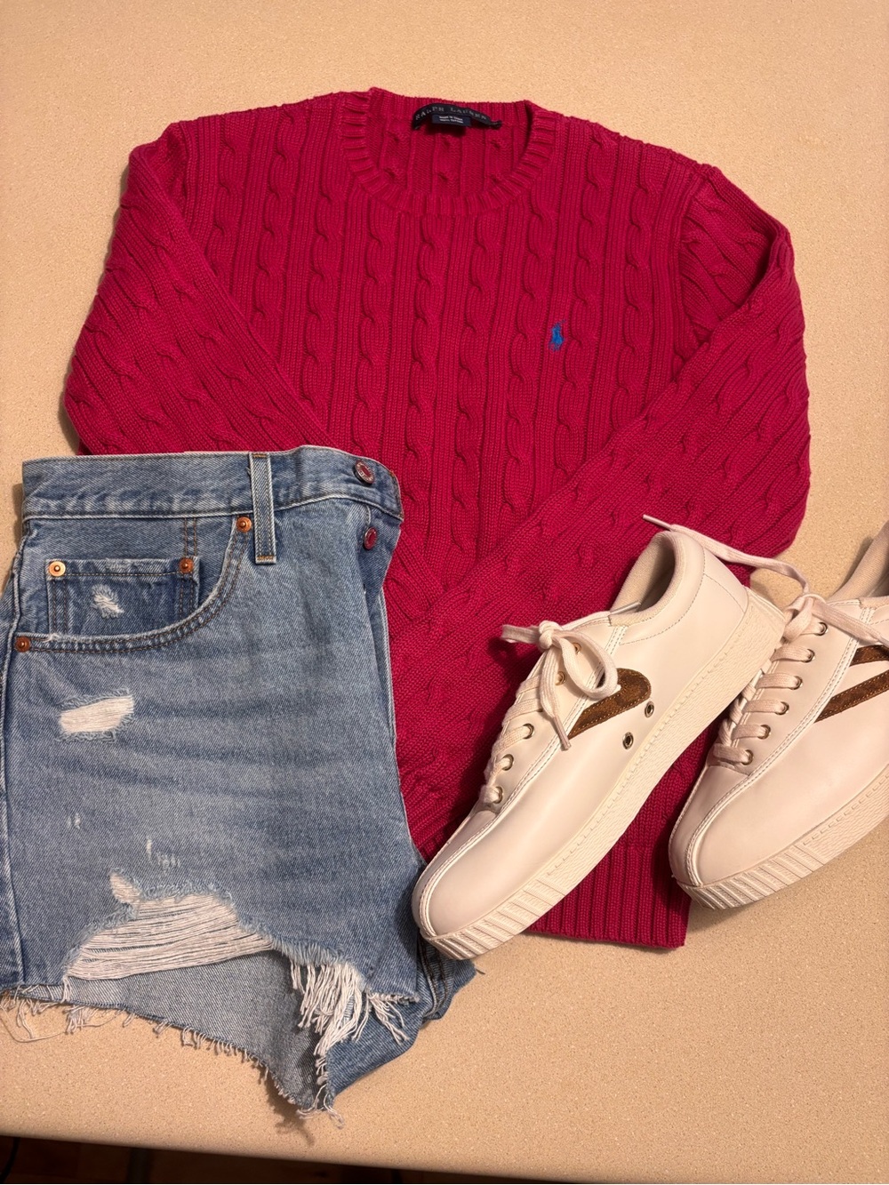 Ralph Lauren Hot Pink Cable-Knit Crewneck Sweater